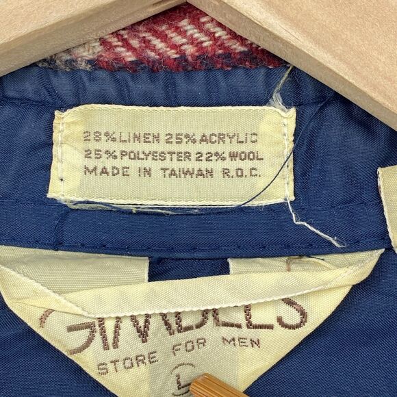 GIMBELS Shirt Mens L Wool Linen Blend Flannel Plaid Shacket Western Red Blue - Picture 7 of 11